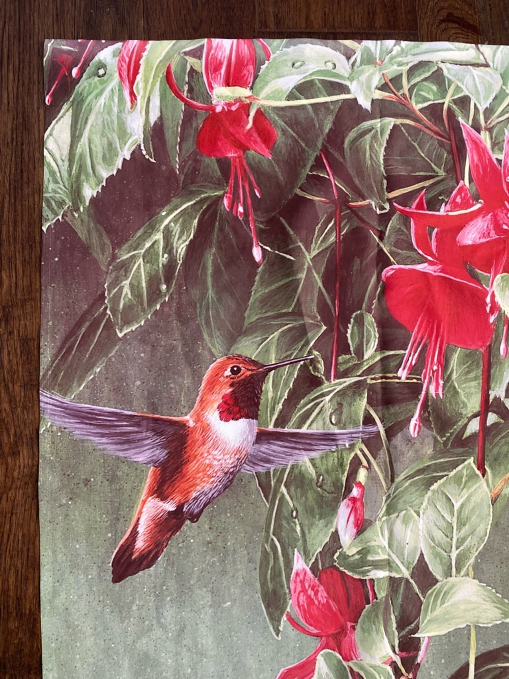 Hummingbird & Fuchsia Floral Print Xtra Large Fabric Flag Botanical 27.5x39” New - Picture 2 of 8